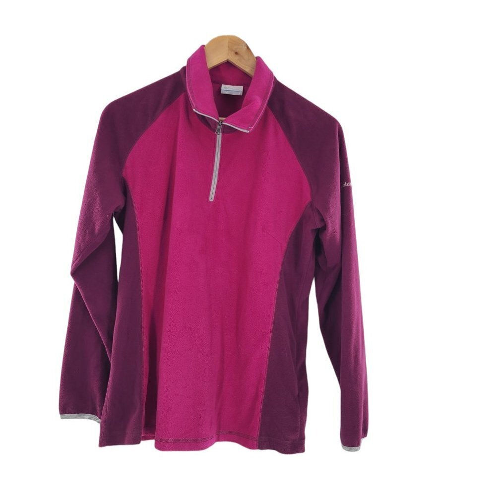 Columbia Women's Sweater 1/4 Zip Pullover Fleece bright pink Stretch LG Stretch